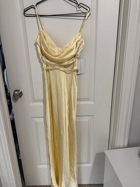 Satin Cowl Neck Maxi Dress in Pale Yellow